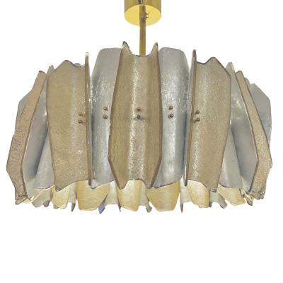 Italian Bespoke Post Modern Silver Amber Murano Glass Round Graphic Chandelier