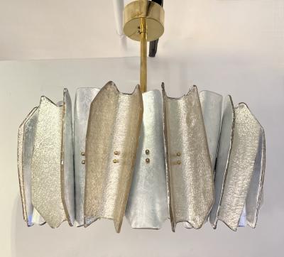 Italian Bespoke Post Modern Silver Amber Murano Glass Round Graphic Chandelier