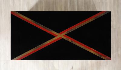 Italian Birds Eye Maple and Black Glass Cocktail Table circa 1970