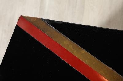 Italian Birds Eye Maple and Black Glass Cocktail Table circa 1970