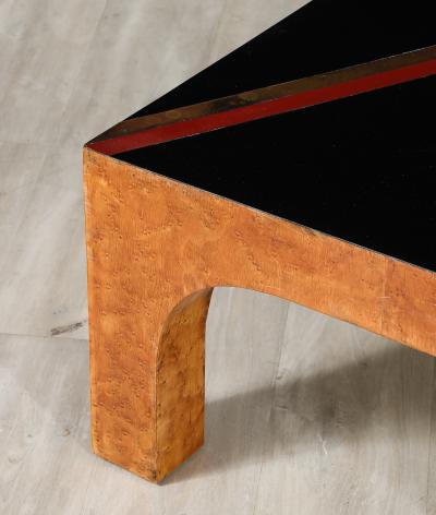 Italian Birds Eye Maple and Black Glass Cocktail Table circa 1970