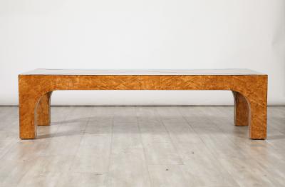 Italian Birds Eye Maple and Black Glass Cocktail Table circa 1970