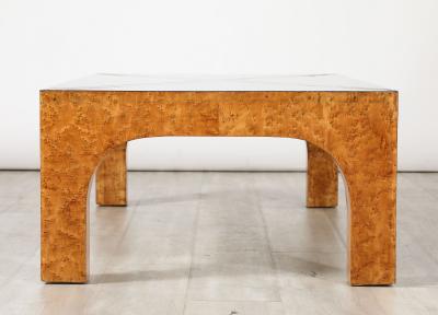 Italian Birds Eye Maple and Black Glass Cocktail Table circa 1970