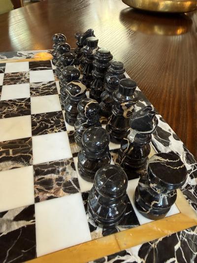 Italian Black and White Marble Chess Set 1970s