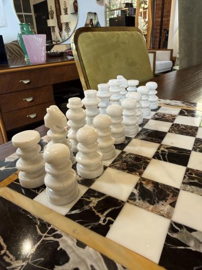 Italian Black and White Marble Chess Set 1970s