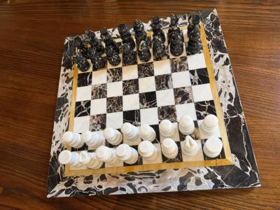 Italian Black and White Marble Chess Set 1970s