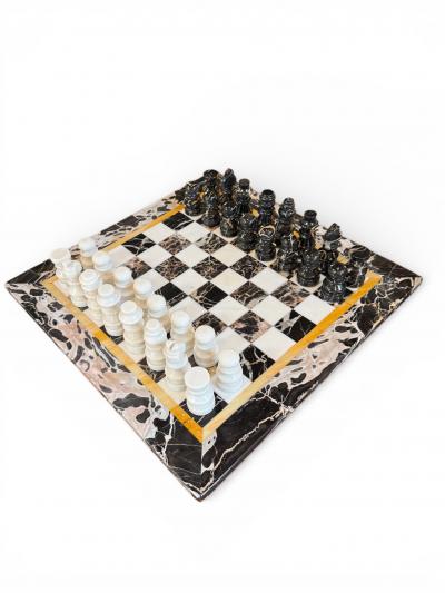 Italian Black and White Marble Chess Set 1970s