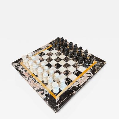 Italian Black and White Marble Chess Set 1970s