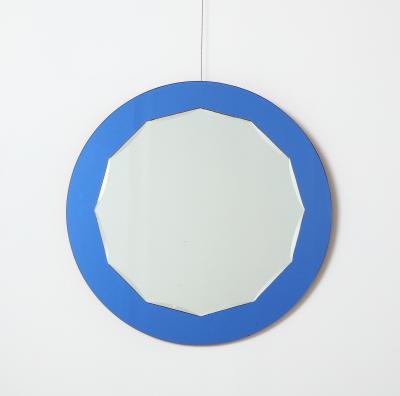 Italian Blue Glass Circular Mirror 1950s