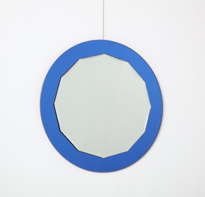 Italian Blue Glass Circular Mirror 1950s