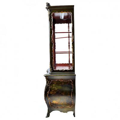 Italian Bomb Louis XV Style Gilt Bronze Mounted Japanned Vitrine