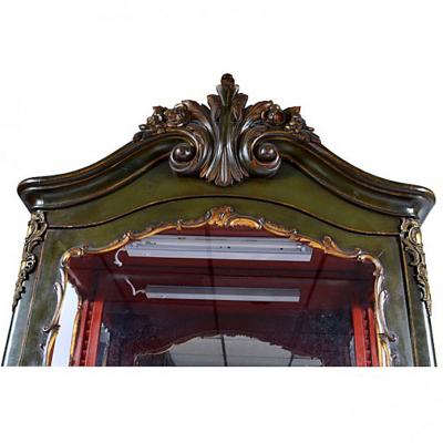 Italian Bomb Louis XV Style Gilt Bronze Mounted Japanned Vitrine