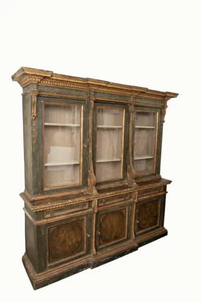 Italian Bookcase 18th Century Painted And Parcel Gilt