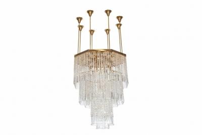 Italian Brass And Glass Chandelier 1950s
