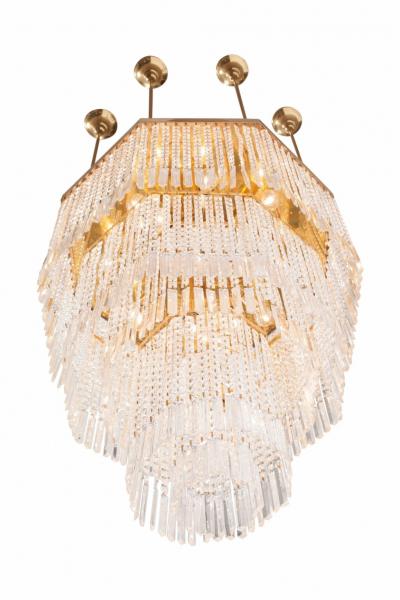 Italian Brass And Glass Chandelier 1950s