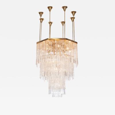 Italian Brass And Glass Chandelier 1950s