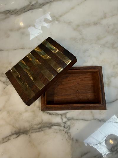 Italian Brass Banded Wood Box 1970s