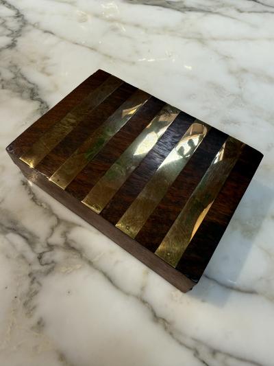 Italian Brass Banded Wood Box 1970s