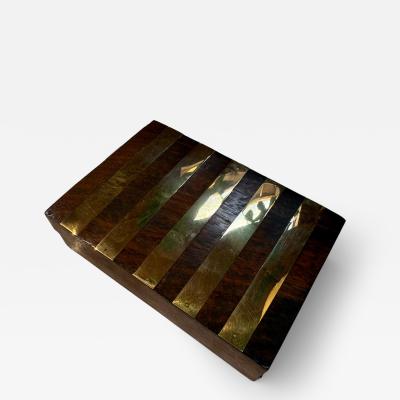 Italian Brass Banded Wood Box 1970s