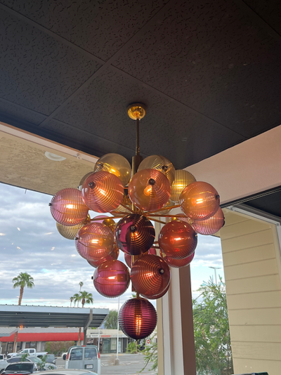 Italian Brass Chandelier with Murano Glass Globes 1960s
