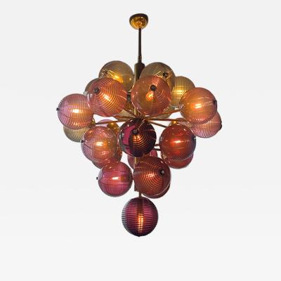 Italian Brass Chandelier with Murano Glass Globes 1960s