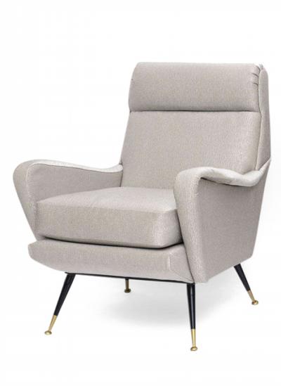 Italian Brass Enameled Upholstered Arm chair attributed to Carlo de Carli