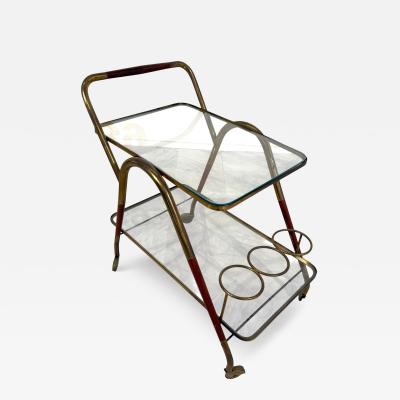Italian Brass Glass Bar Cart with Bottle Holder