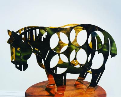 Italian Brass Horse Motif Wine Rack