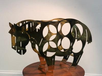 Italian Brass Horse Motif Wine Rack