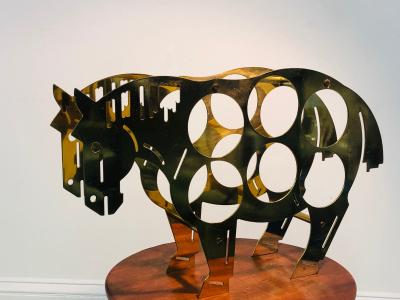 Italian Brass Horse Motif Wine Rack