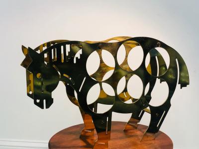 Italian Brass Horse Motif Wine Rack
