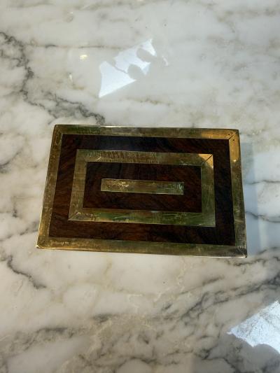 Italian Brass Inlaid Wood Box 1970s