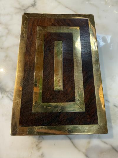 Italian Brass Inlaid Wood Box 1970s