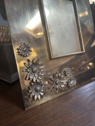 Italian Brass Picture Frame with Embossed Floral Motif 1970s