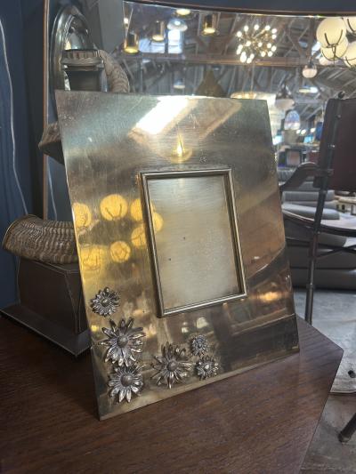 Italian Brass Picture Frame with Embossed Floral Motif 1970s
