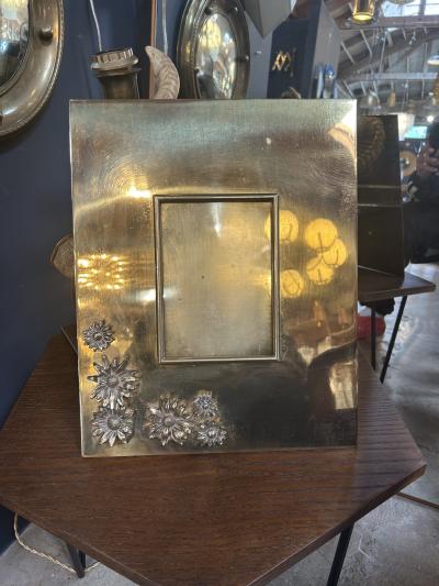 Italian Brass Picture Frame with Embossed Floral Motif 1970s