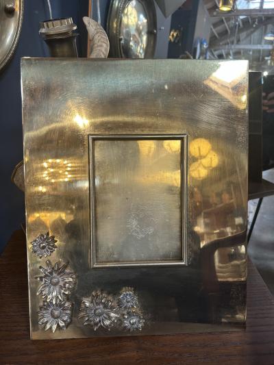 Italian Brass Picture Frame with Embossed Floral Motif 1970s