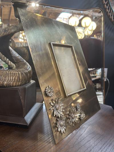 Italian Brass Picture Frame with Embossed Floral Motif 1970s