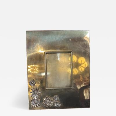 Italian Brass Picture Frame with Embossed Floral Motif 1970s