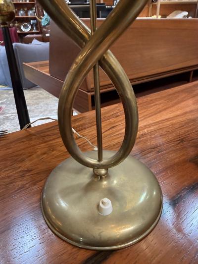 Italian Brass Table Lamp with Twisted Loop Base and Pleated Shade 1950s