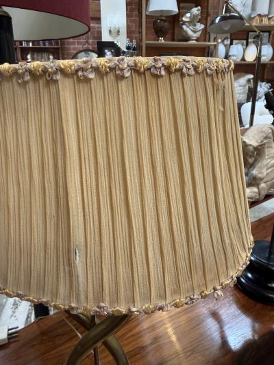 Italian Brass Table Lamp with Twisted Loop Base and Pleated Shade 1950s