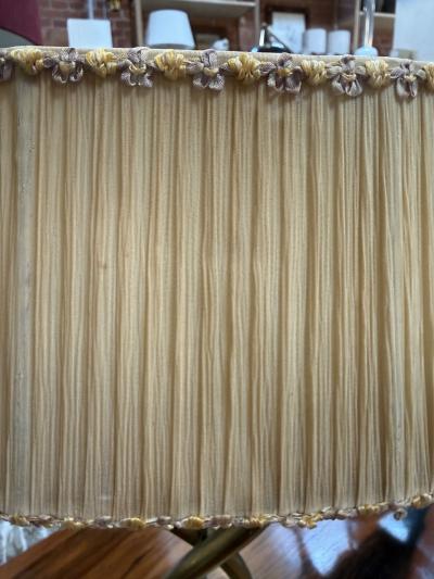 Italian Brass Table Lamp with Twisted Loop Base and Pleated Shade 1950s