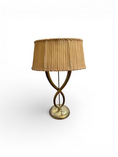 Italian Brass Table Lamp with Twisted Loop Base and Pleated Shade 1950s