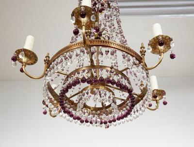 Italian Brass and Amethyst Swag Chandelier