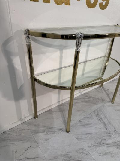 Italian Brass and Glass Console with Matching Mirror 1970s