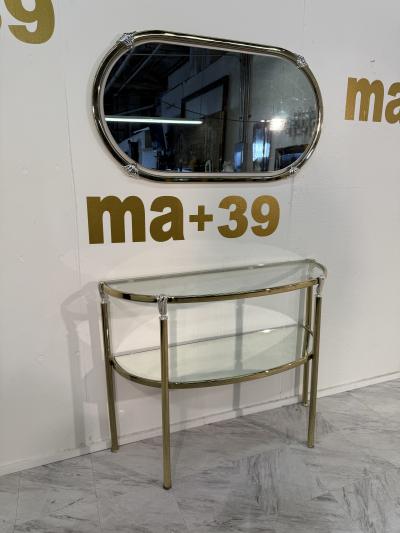 Italian Brass and Glass Console with Matching Mirror 1970s