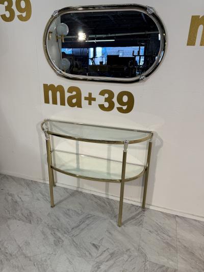 Italian Brass and Glass Console with Matching Mirror 1970s