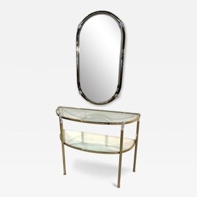 Italian Brass and Glass Console with Matching Mirror 1970s