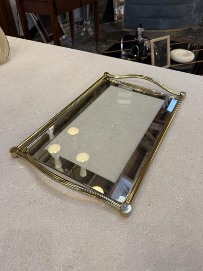 Italian Brass and Glass Rectangular Tray with Curved Handles 1970s