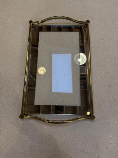 Italian Brass and Glass Rectangular Tray with Curved Handles 1970s